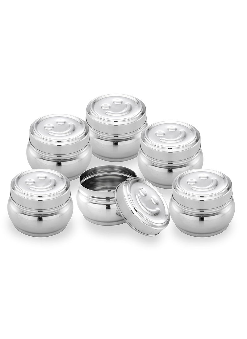 Expresso Expresso Stainless Steel Small/Mini Box Dabba/Container/Storage Box, Smiley,Capacity-175ml Each, Set of 6  - Image 1