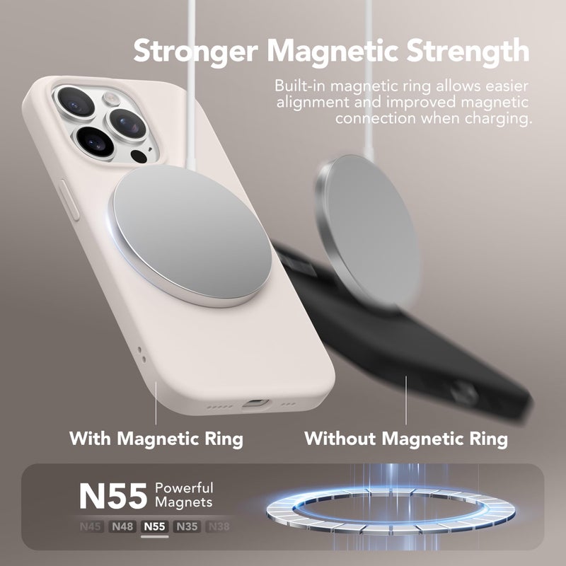 GONEZ Magnetic for iPhone 15 Pro Case, Compatible with MagSafe, [Screen Protector + Camera Lens Protector], Silicone Shockproof Anti-Scratch Protective Phone Case 6.1 inch, Stone - Image 3