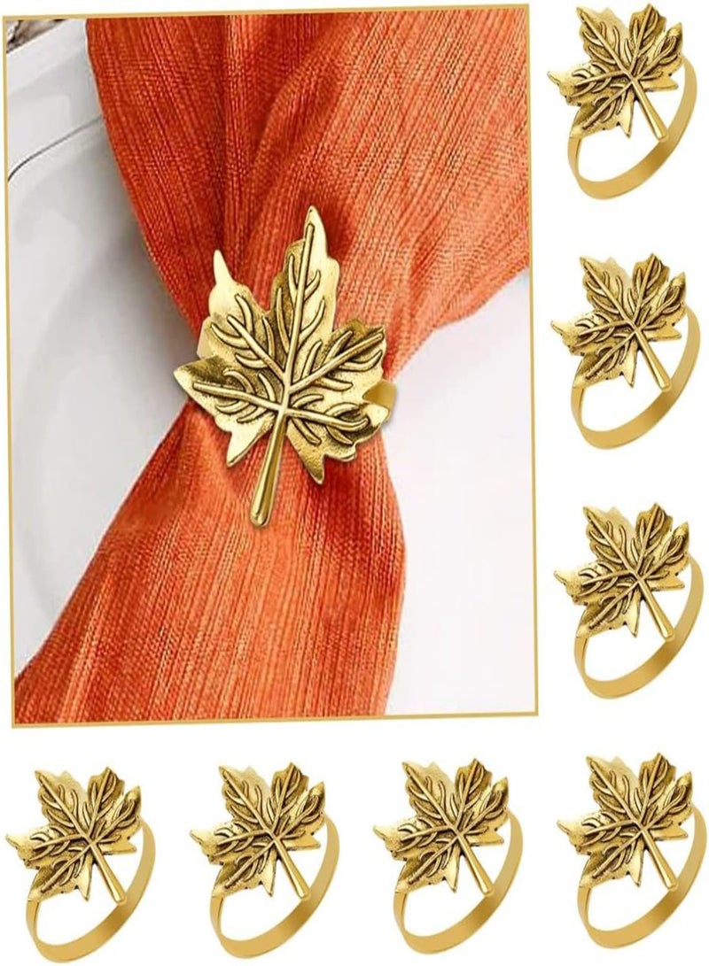 GGOOT Fall Napkin Rings Set of 8 Thanksgiving Leaf Napkin Ring Holders for Dining Table Metal Home Table Decor for Thanksgiving Day Autumn Holiday Party Decoration, Thanksgiving Decoration  - Image 1