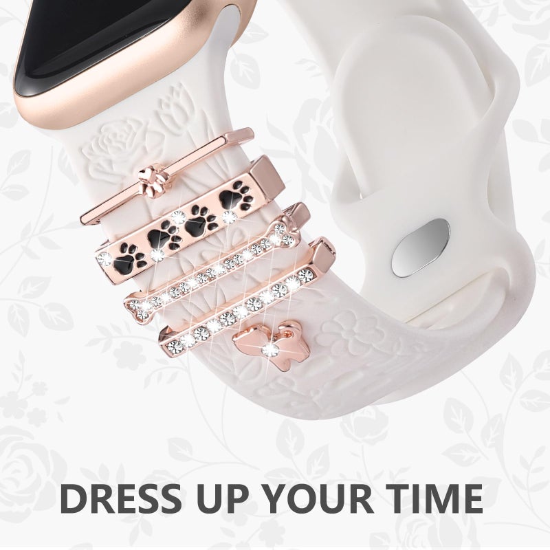 DaQin Flower Engraved Band Compatible with Apple Watch Bands for Women 40mm 38mm 41mm 42mm, Soft Silicone Strap With Dressy Decorative Apple Watch Charms for iWatch Series 11 10 9 8 7 6 5 4 3 2 1 SE - Image 3