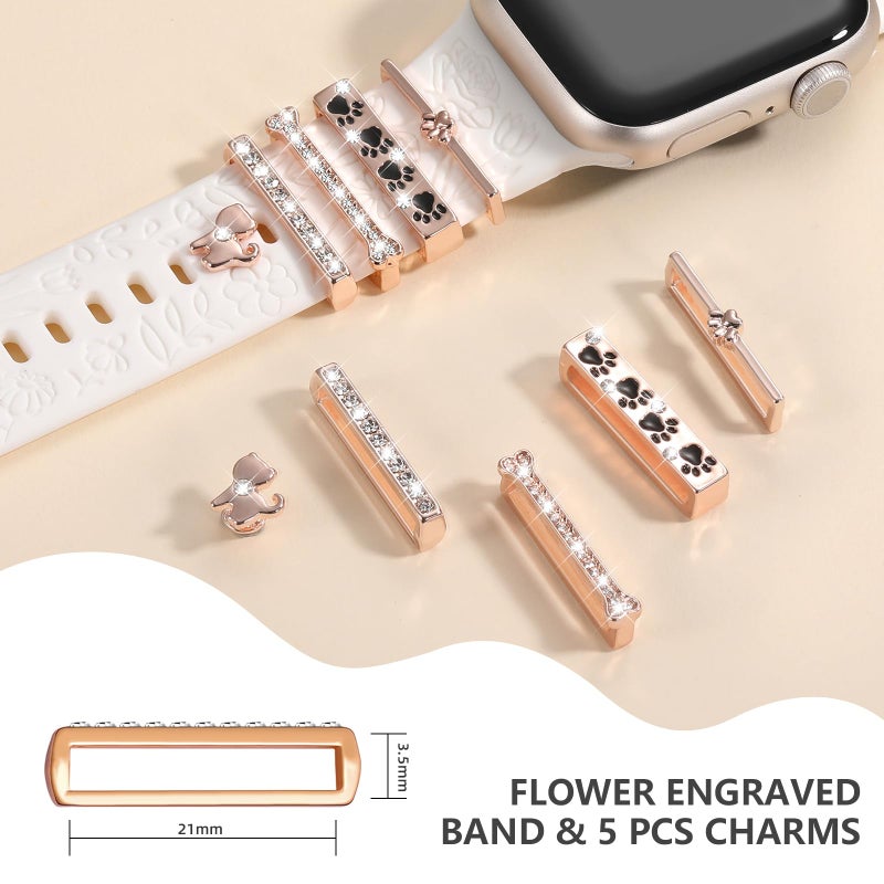 DaQin Flower Engraved Band Compatible with Apple Watch Bands for Women 40mm 38mm 41mm 42mm, Soft Silicone Strap With Dressy Decorative Apple Watch Charms for iWatch Series 11 10 9 8 7 6 5 4 3 2 1 SE - Image 4
