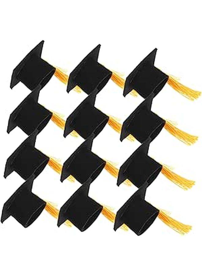 Mini Graduation Cap Cake Picks With Yellow Tassels 12pcs Cupcake Decorations - Image 1