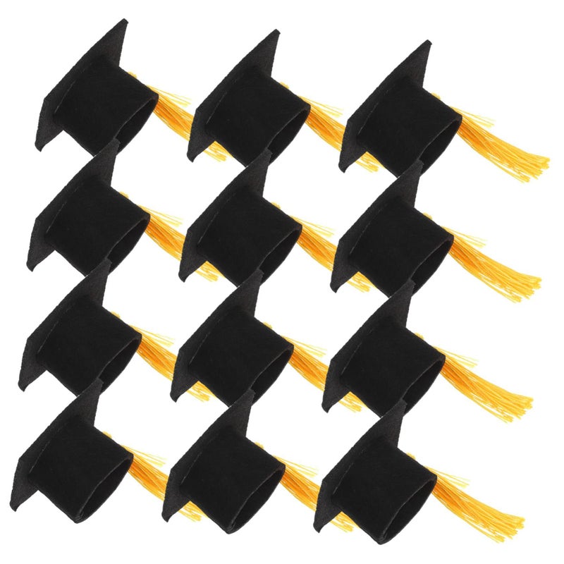 Mini Graduation Cap Cake Picks With Yellow Tassels 12pcs Cupcake Decorations - Image 2