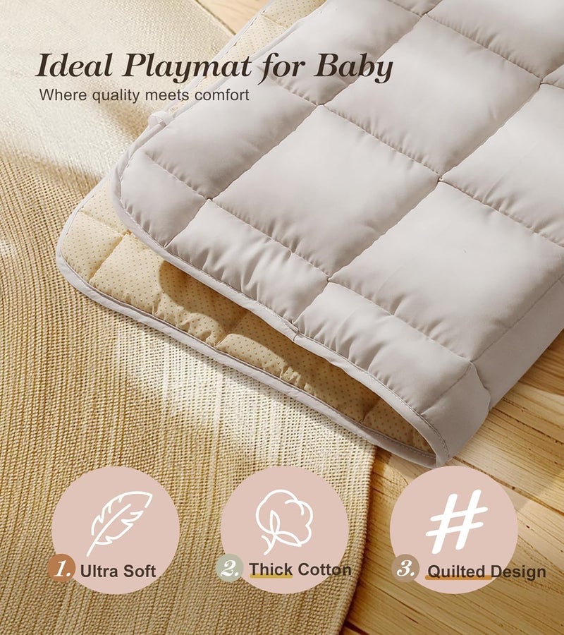 Mallify Wooden Play Gym with Beige Mat, Foldable Baby Play Gym, Infant Activity Mat with 6 Hanging Toys, Natural Pine Wood Frame Activity Center, Easy to Assemble & Clean, Newborn Present for Boys & Girls - Image 3