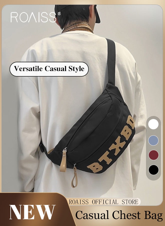 roaiss Unisex Multifunctional Chest Bag Letter Print Design Simple and Fashionable Large Capacity Style Versatile and Suitable for Students Can be Worn as a Crossbody Bag or Waist Bag  - Image 1