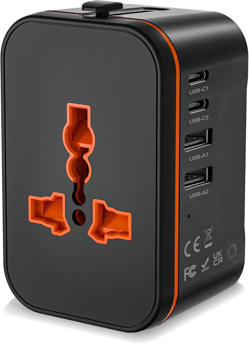 rts Universal Travel Adapter, Worldwide Wall Travel Plug, 2 USB C, 2 USB A and 1 Multi AC Outlets Travel Charger, International Power Adapter, European Power Plug for EU UK USA AU, Travel Essentials - Image 1