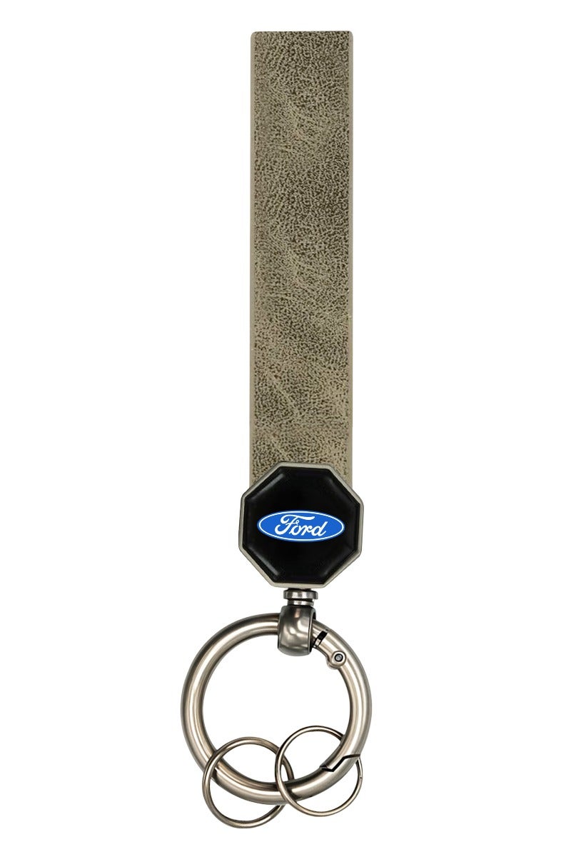Ford FORD Leather car keychain 12.5cm with 360° Swivel Metal Ring Double Screw Lock Soft Leather Strap for Car and Home Keys - Image 1