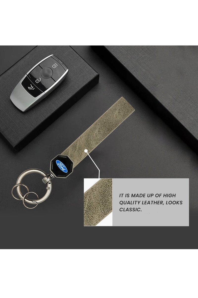 Ford FORD Leather car keychain 12.5cm with 360° Swivel Metal Ring Double Screw Lock Soft Leather Strap for Car and Home Keys - Image 5