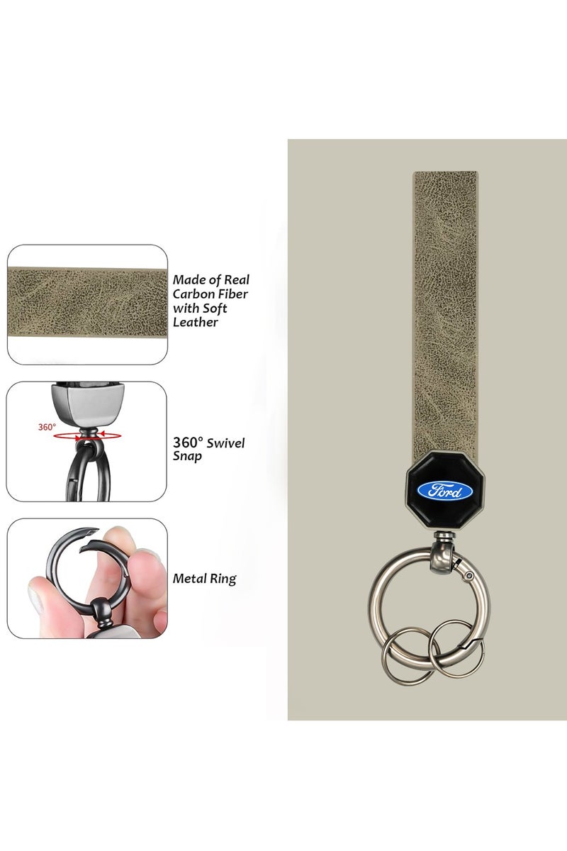 Ford FORD Leather car keychain 12.5cm with 360° Swivel Metal Ring Double Screw Lock Soft Leather Strap for Car and Home Keys - Image 4