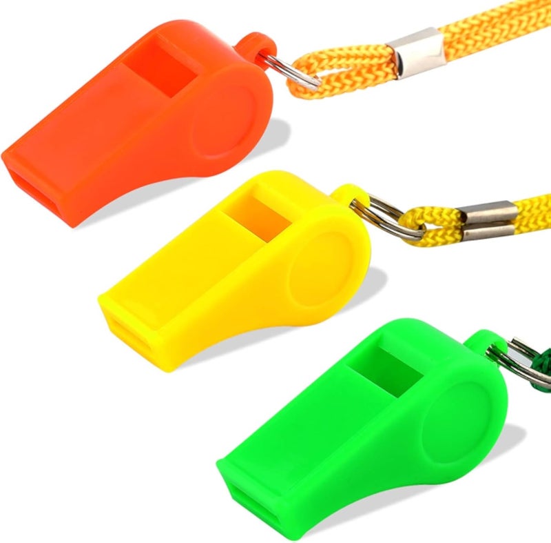 KINBOM 3pcs Plastic Whistles with Lanyard, Loud Sound Sport Whistle in Training Survival Emergency Sports for Referee Coach Teacher Dog Training