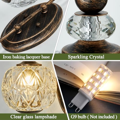 Piepooye Vintage Bronze Wall Sconce with Glass Globe Shade Mid Century G9 Bulb Wall Light Indoor Wall Lamp for Bathroom Farmhouse Bedroom Living Room Hallway - Image 4