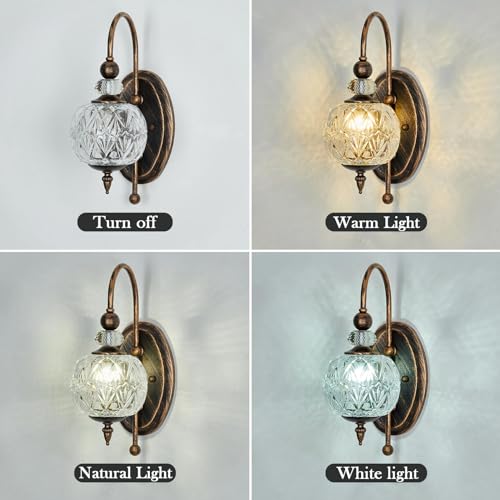 Piepooye Vintage Bronze Wall Sconce with Glass Globe Shade Mid Century G9 Bulb Wall Light Indoor Wall Lamp for Bathroom Farmhouse Bedroom Living Room Hallway - Image 3