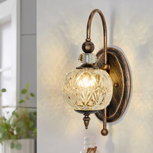 Piepooye Vintage Bronze Wall Sconce with Glass Globe Shade Mid Century G9 Bulb Wall Light Indoor Wall Lamp for Bathroom Farmhouse Bedroom Living Room Hallway - Image 1