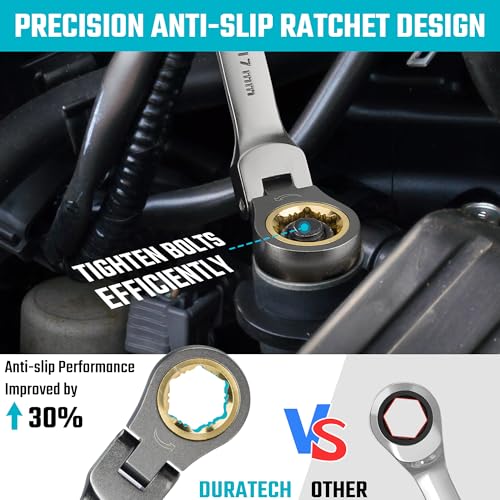 DURATECH AntiSlip FlexHead Ratcheting Wrench Set Combination Wrench Set 12Piece 72Tooth Metric 819 mm CRV Steel Organized in Storage Case - Image 3