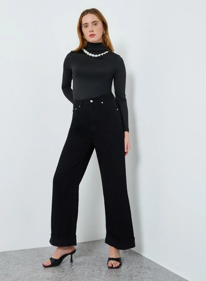 Take Two Women Solid High Neck Embellished Top