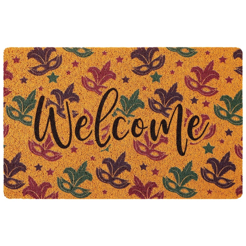 Tinideya Mardi Gras Mask Welcome Doormat Carnival Fleur De Lis Coir Door Mat Decorative Washable Non-Slip Entrance Rugs for Indoor Outdoor Home Bathroom Decor 18 x 30 Inch - Image 1