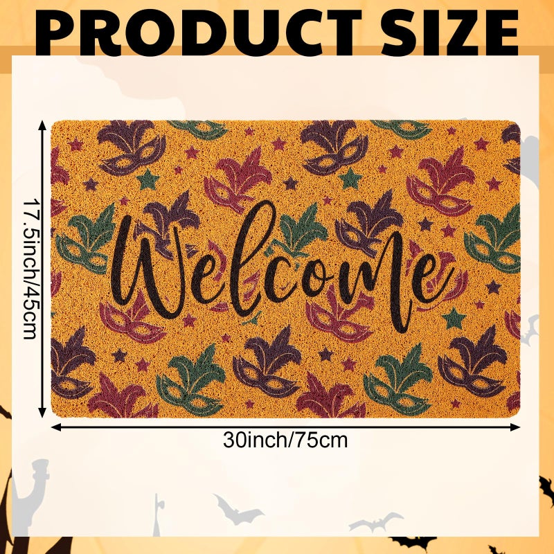 Tinideya Mardi Gras Mask Welcome Doormat Carnival Fleur De Lis Coir Door Mat Decorative Washable Non-Slip Entrance Rugs for Indoor Outdoor Home Bathroom Decor 18 x 30 Inch - Image 2