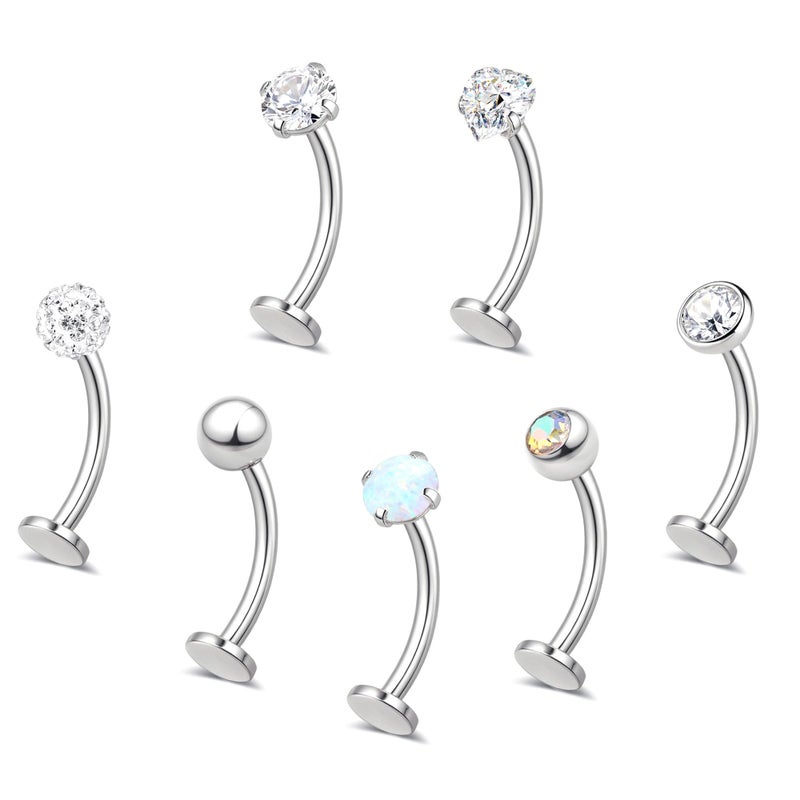 YADOCA 7PCS Floating Belly Button Ring for Women Hypoallergenic Surgical Stainless Steel Belly Rings Internally Threaded CZ Opal Long Bar Navel Barbell Flat Back Belly Piercing 8/10/12/14/16MM Silver Gold - Image 1