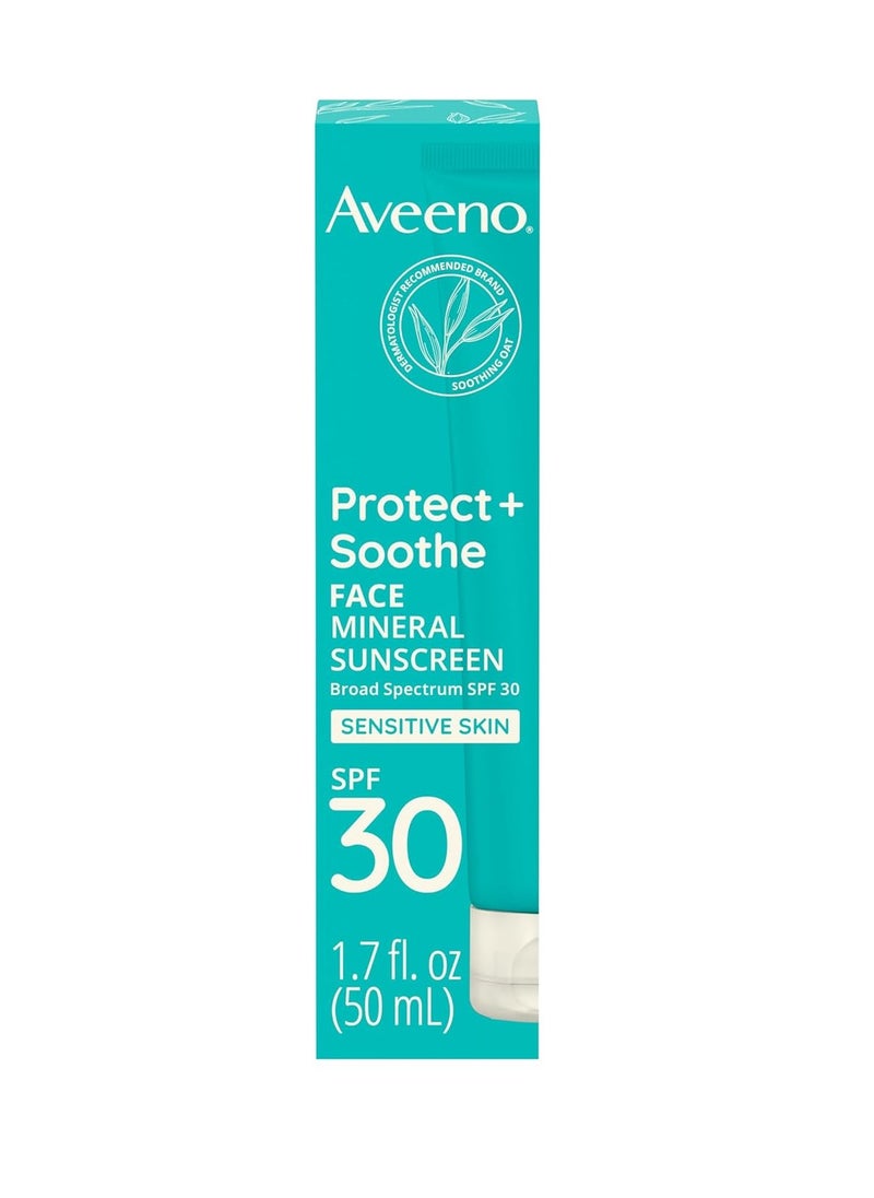 Aveeno - Aveeno Protect + Soothe Face Mineral Sunscreen with Broad Spectrum SPF 30 for Sensitive Skin, Lightweight & Non-Greasy Face Sunscreen, Water-Resistant UVA/UVB Protection, 1.7 fl. oz - Image 1