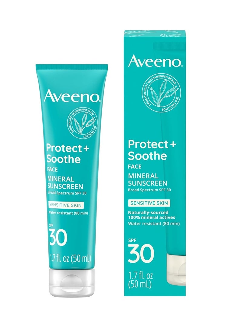 Aveeno - Aveeno Protect + Soothe Face Mineral Sunscreen with Broad Spectrum SPF 30 for Sensitive Skin, Lightweight & Non-Greasy Face Sunscreen, Water-Resistant UVA/UVB Protection, 1.7 fl. oz - Image 1