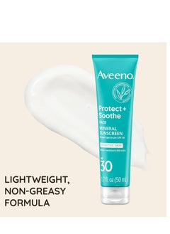Aveeno Aveeno Protect + Soothe Face Mineral Sunscreen with Broad Spectrum SPF 30 for Sensitive Skin, Lightweight & Non-Greasy Face Sunscreen, Water-Resistant UVA/UVB Protection, 1.7 fl. oz  - Image 3