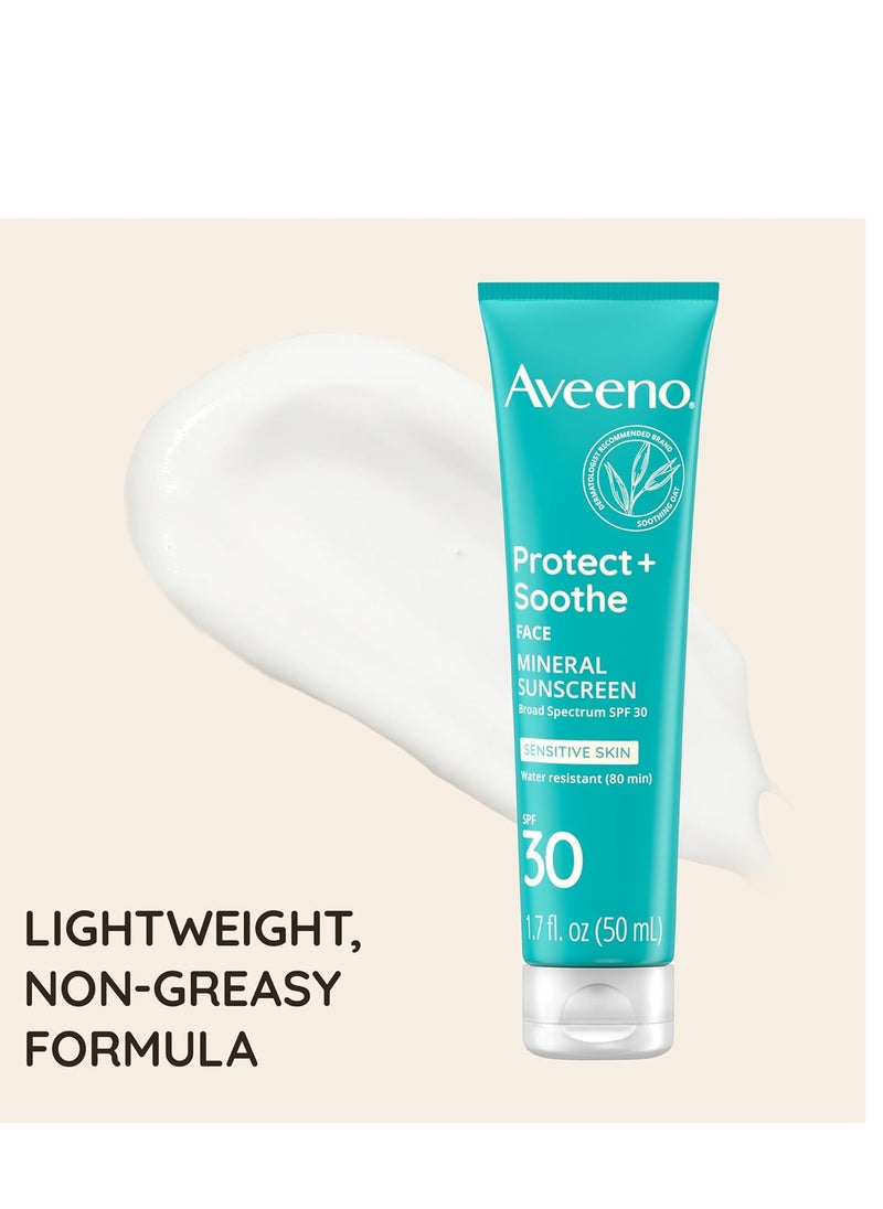 Aveeno - Aveeno Protect + Soothe Face Mineral Sunscreen with Broad Spectrum SPF 30 for Sensitive Skin, Lightweight & Non-Greasy Face Sunscreen, Water-Resistant UVA/UVB Protection, 1.7 fl. oz - Image 1