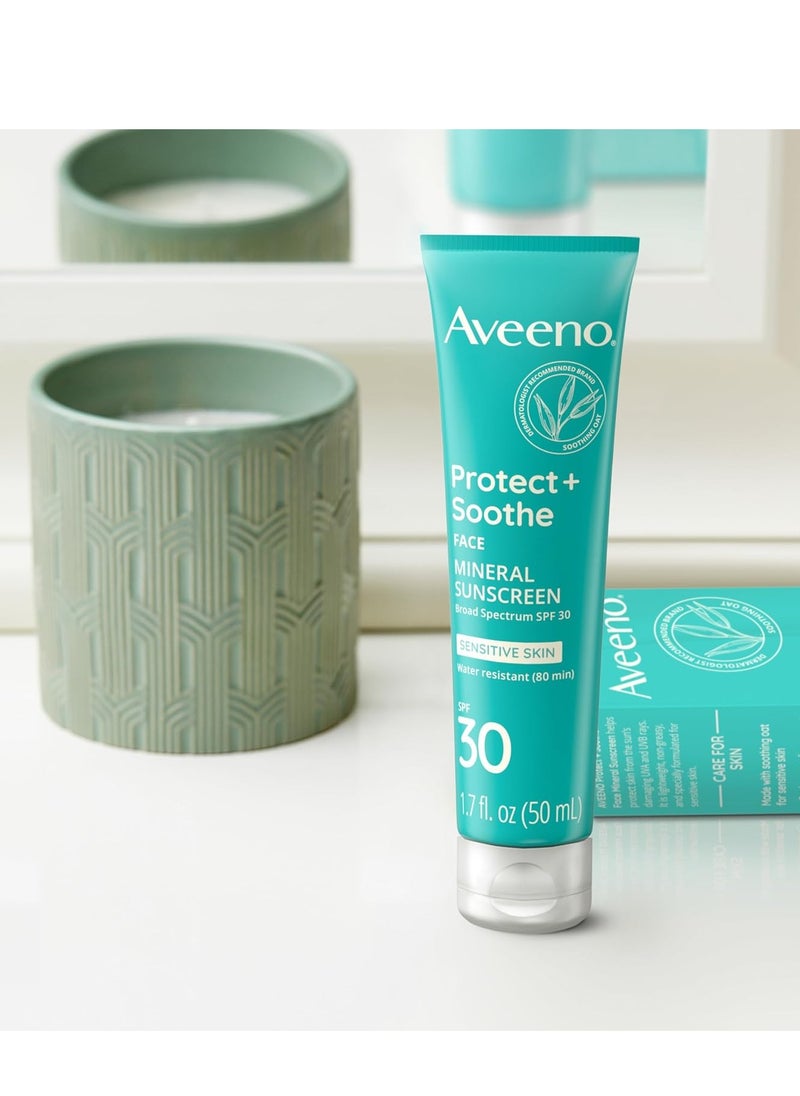 Aveeno - Aveeno Protect + Soothe Face Mineral Sunscreen with Broad Spectrum SPF 30 for Sensitive Skin, Lightweight & Non-Greasy Face Sunscreen, Water-Resistant UVA/UVB Protection, 1.7 fl. oz - Image 1