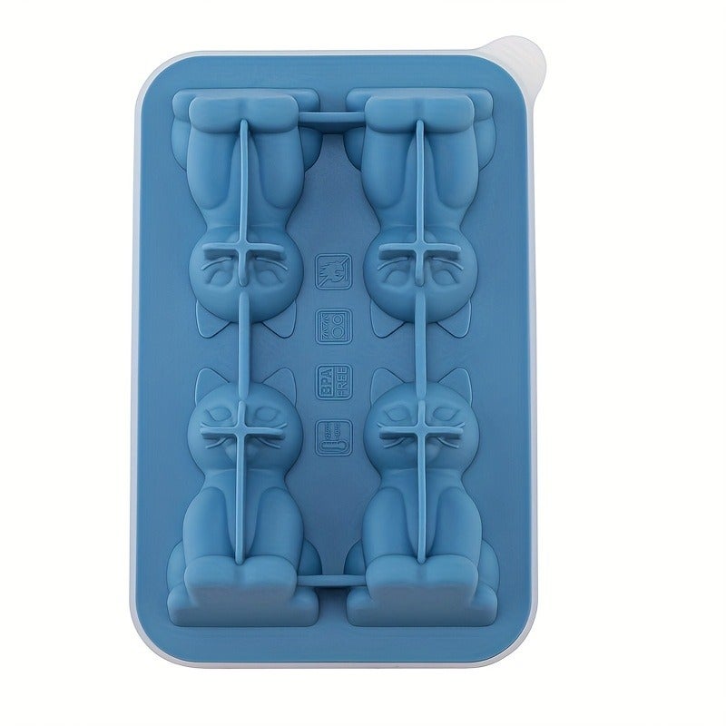 1 Food-Grade Silicone Ice Cube Tray, Cat-Shaped Design with 4 Compartments, Leakproof Structure, DIY Kitchen Ice Maker