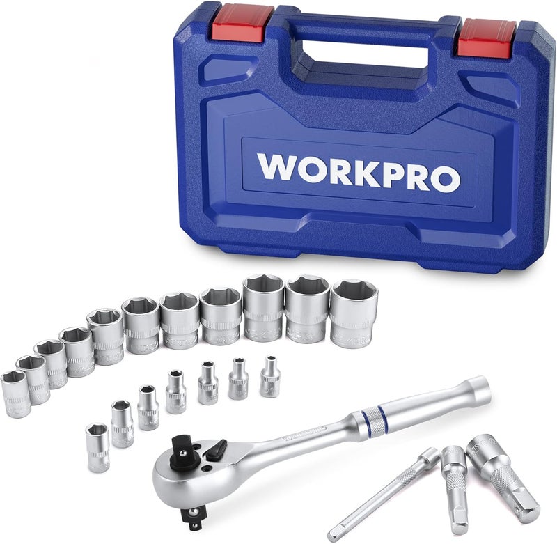WORKPRO 22-Piece Socket Wrench Set with Ratchet Handle and Storage Case - Image 1
