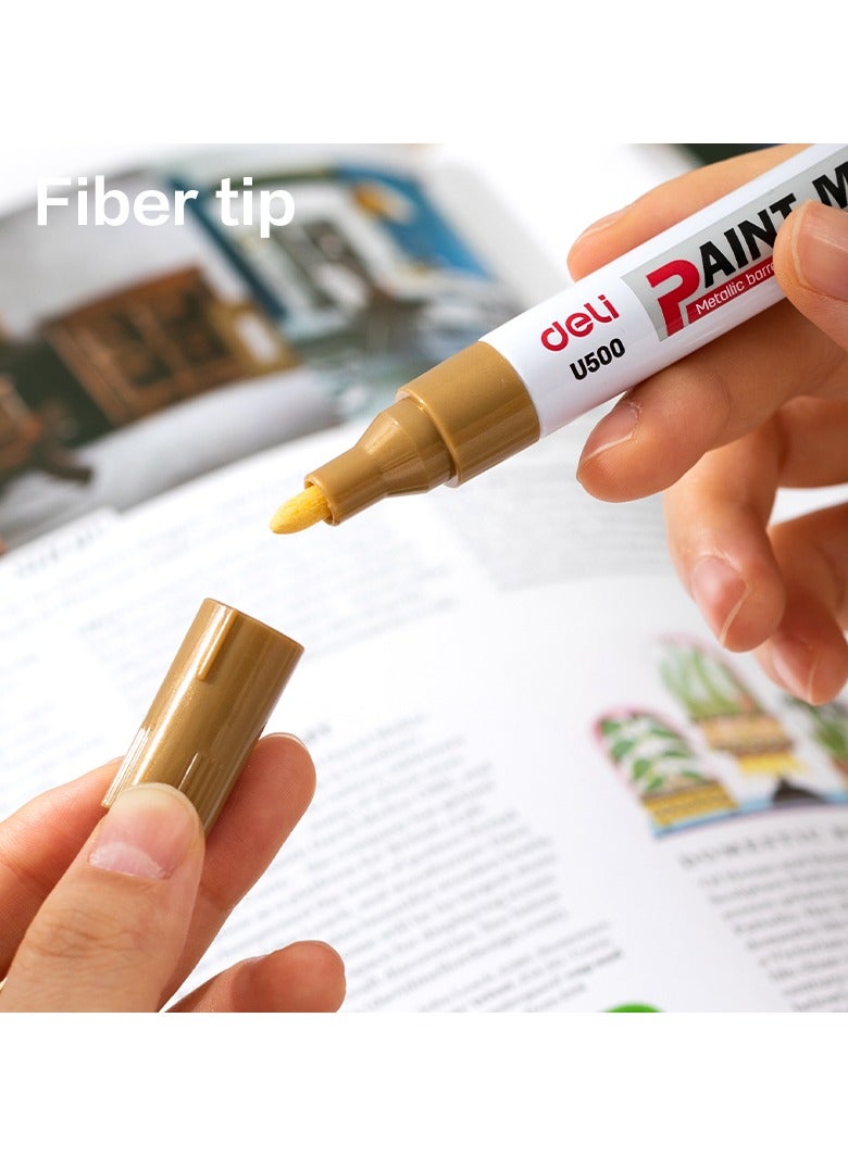 Deli EU500-GD Paint Marker Golden 2.0mm 12pcs/box â€“ ideal for metal, glass, plastic, stone - Image 3