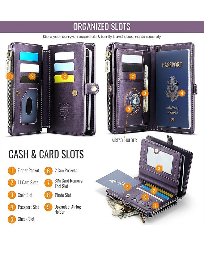 كوانتوم حقيبة السفر المخصصة لحاملي جوازات السفر مع تقنية RFID، وتنظيم المستندات الجلدية متكاملة في واحد بحزام ذراع وسلسلة مفاتيح، تخزين جوازات السفر وبطاقات الهوية وتأشيرات الصعود للرجال والنساء - Image 3