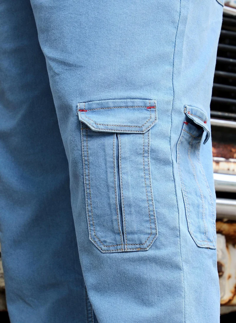 Instafab Plus  Men's Light Blue Straight Cargo Denim Jeans for Men | Best Price UAE