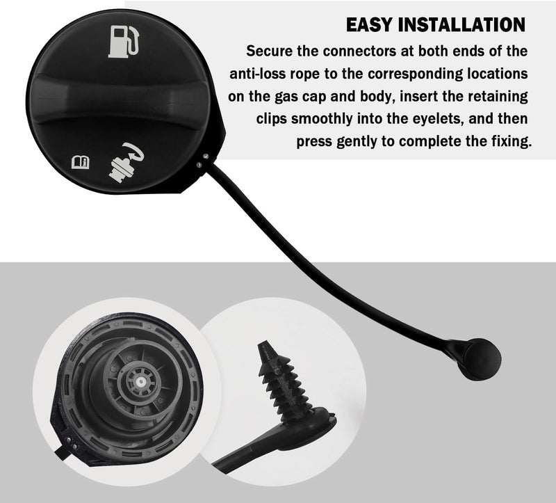 Figpade Gas Cap Tether with Eyelets,Secure Retention Fuel Tank Cap Rope Compatible with Audi A1 A3 & VW Beetle,Durable Fuel Caps Retaining Strap Car Accessories OEM#180201556 & 1J0201550 Non sticky surface - Image 4