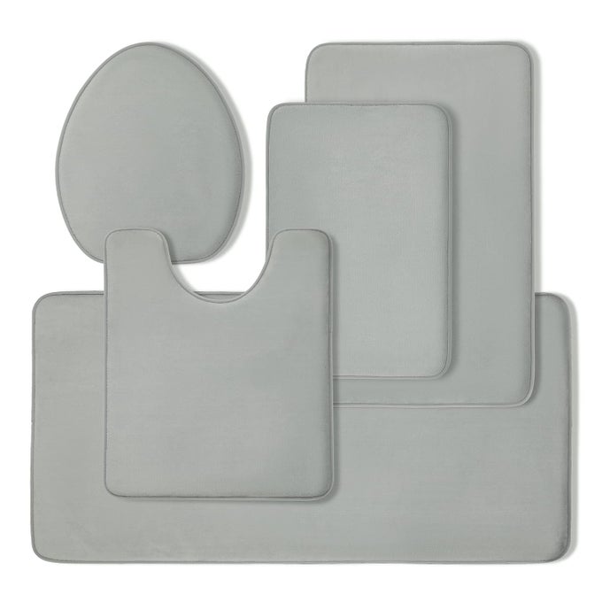 MEMORY FOAM BATH MAT SET SUPER ABSORBENT NONSLIP BATH MATS DRY QUICKLY WASHABLE LIGHT GREY