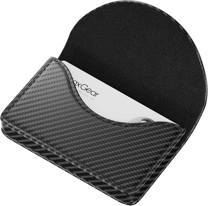 MaxGear Business Card Holder Case, PU Leather Business Card Case for Purse, Pocket Name Card Holder Wallet for Men or Women, Portable Magnetic Business Card Carrier for Christmas Gift, Black Carbon - Image 1