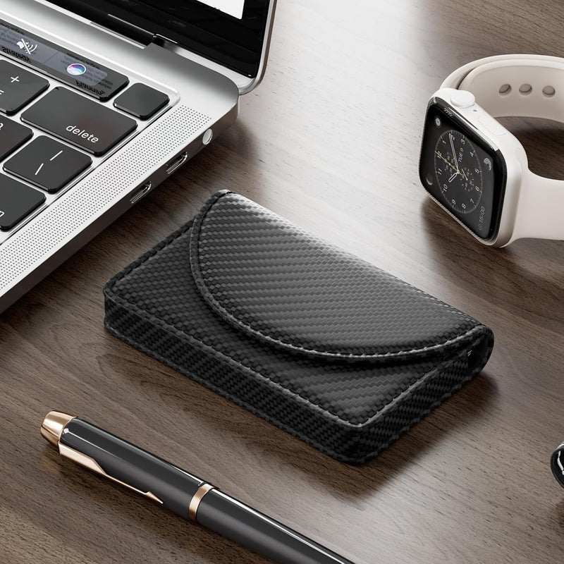 MaxGear Business Card Holder Case, PU Leather Business Card Case for Purse, Pocket Name Card Holder Wallet for Men or Women, Portable Magnetic Business Card Carrier for Christmas Gift, Black Carbon - Image 5