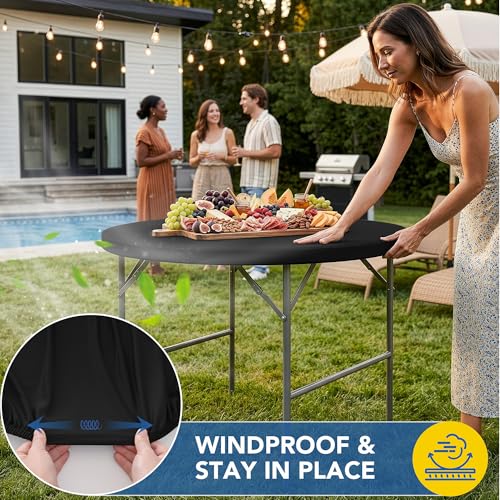 Enjoyidea Fitted Round Table Covers 60 Inch-4 Pack Black Elastic Spandex Table Cloth-Small Stretch Folding Circle Tablecloths Topper Cap for Kitchen Dining Commercial Party Picnic Event Banquet Tables - Image 3