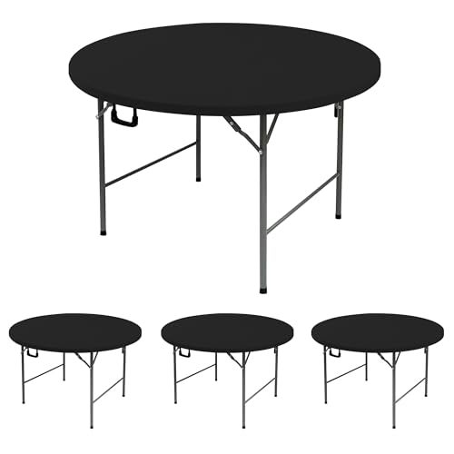 Enjoyidea Fitted Round Table Covers 60 Inch-4 Pack Black Elastic Spandex Table Cloth-Small Stretch Folding Circle Tablecloths Topper Cap for Kitchen Dining Commercial Party Picnic Event Banquet Tables - Image 1