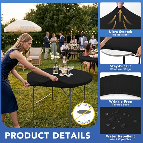 Enjoyidea Fitted Round Table Covers 60 Inch-4 Pack Black Elastic Spandex Table Cloth-Small Stretch Folding Circle Tablecloths Topper Cap for Kitchen Dining Commercial Party Picnic Event Banquet Tables - Image 2