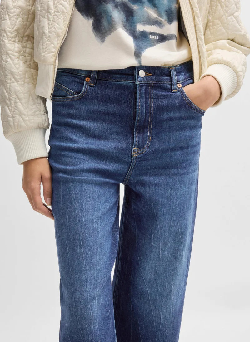 BOSS Wide-leg jeans in indigo stretch denim