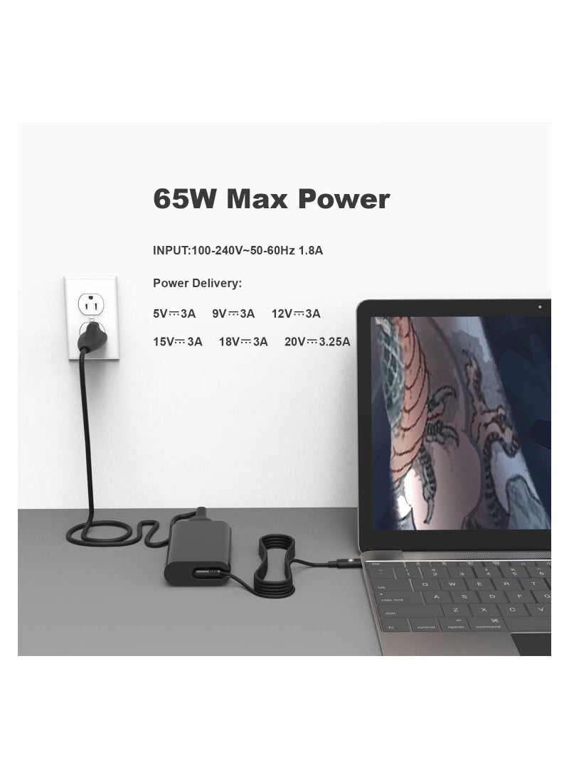 Generic - 65W USB C Type C Laptop Charger for Dell Latitude 5420 7400 5520 7420 7390 7370 XPS 12 9250 XPS 13 9370 9380 9333 9360 9365 HA65NM170 02YK0F Chromebook 3100 3300 3500 AC Adapter Power Supply - Image 1