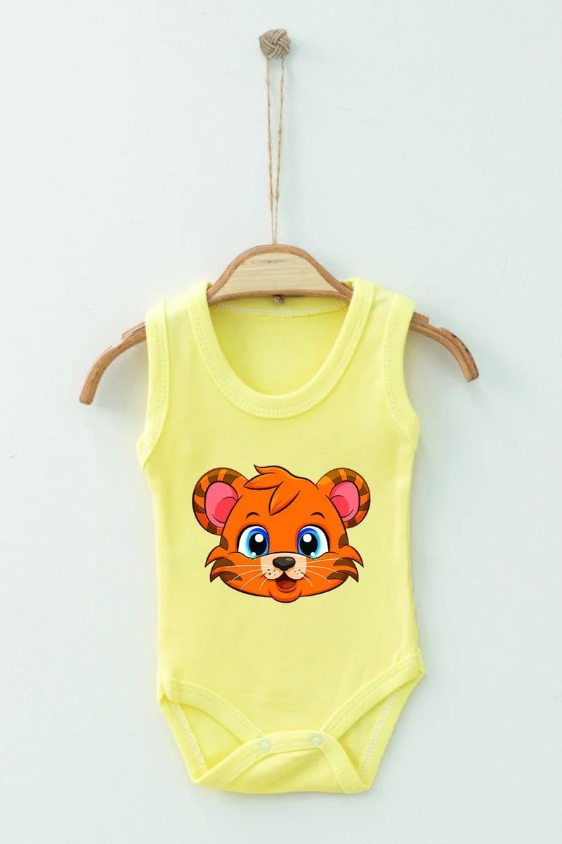 ادا بيبيك تشوكوك Ada Baby Kid Adabebek Cotton Organic Tiger Patterned Strappy Bodysuit Baby Bodysuit