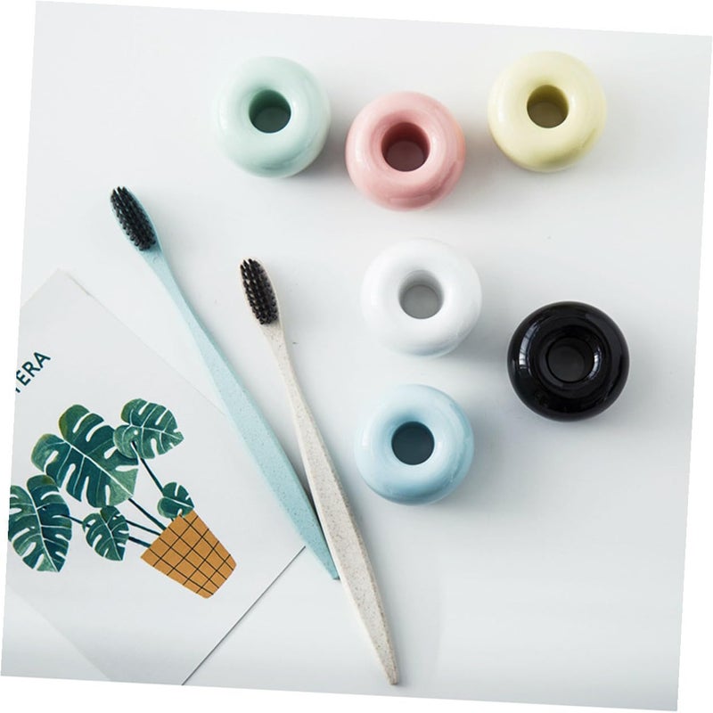 White Ceramic Toothbrush Holder Stand Minimalist Antiskip Design For Bathroom Countertop - Image 5