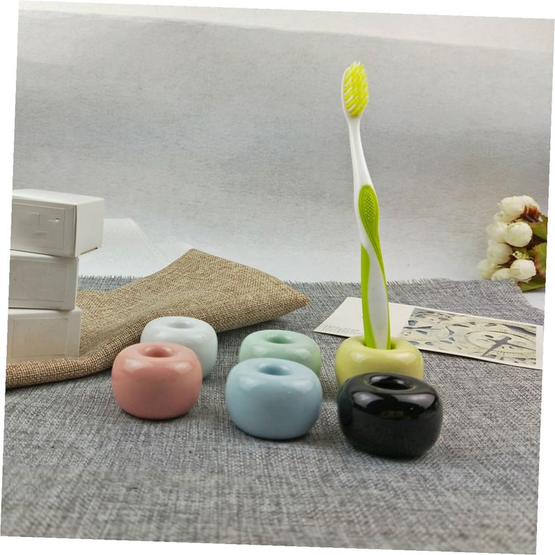 White Ceramic Toothbrush Holder Stand Minimalist Antiskip Design For Bathroom Countertop - Image 3