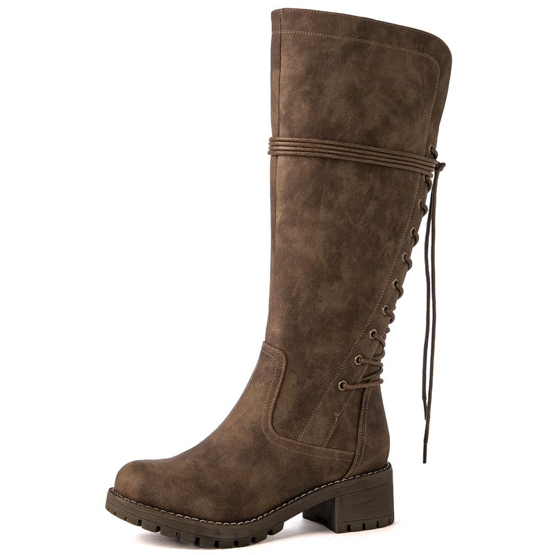 GLOBALWIN Womenâ€™s Camel Lace Up Back Boots Knee High Boots Fashion Boots For Women 7.5M - Image 2