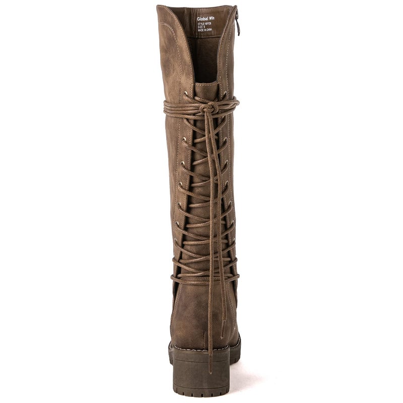 GLOBALWIN Womenâ€™s Camel Lace Up Back Boots Knee High Boots Fashion Boots For Women 7.5M - Image 5