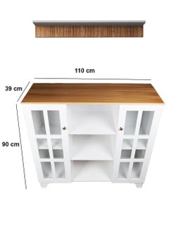 AGD Multipurpose Coffee Cabinet, Wide Wooden Top, Open Shelves, Glass Window Doors with Wooden Spice Rack and Cup Hanging, Perfect for Living Room, Kitchen, Office in White  - Image 5