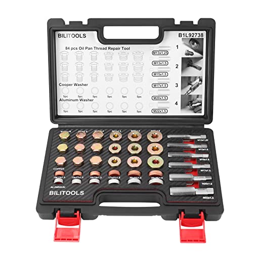 BILITOOLS 84-Piece Oil Pan Drain Plug Thread Repair Kit M13 M15 M17 M20 M22 - Image 1