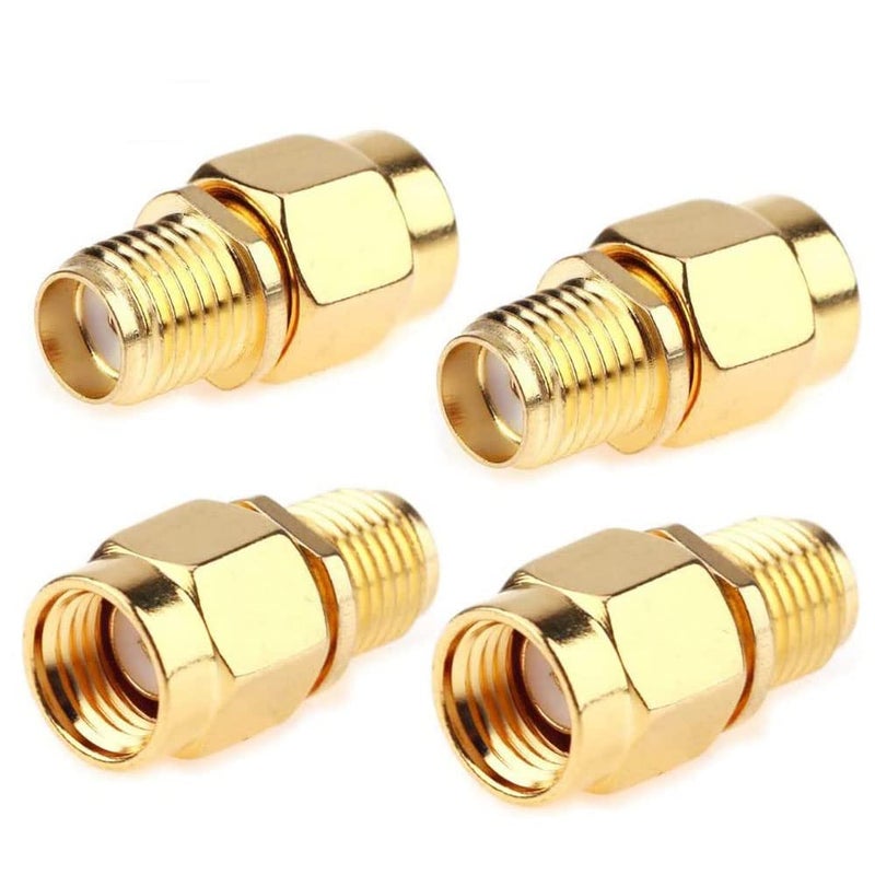 TengKo SMA Female to RP-SMA Male Jack Adapter, 50ohm, Pure Brass, Antenna, Coaxial, 4 Pack - Image 1