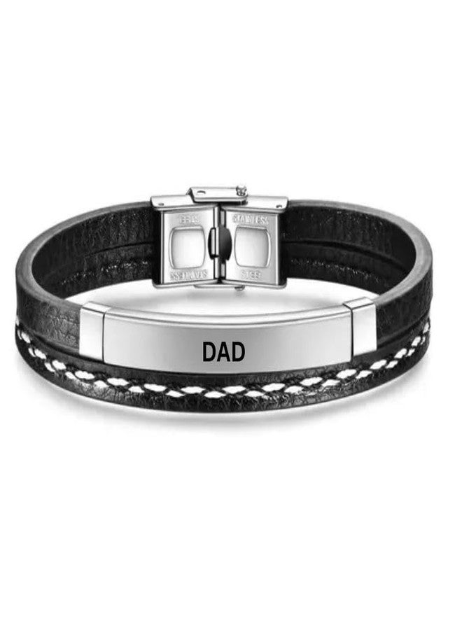 M Men Style DAD Leather Layered Bracelets for Mens Women Buckle Clasp Genuine Bracelet Wristband Vintage Cuff Jewelry Friendship Couple Silver SBr2025164 - Image 1